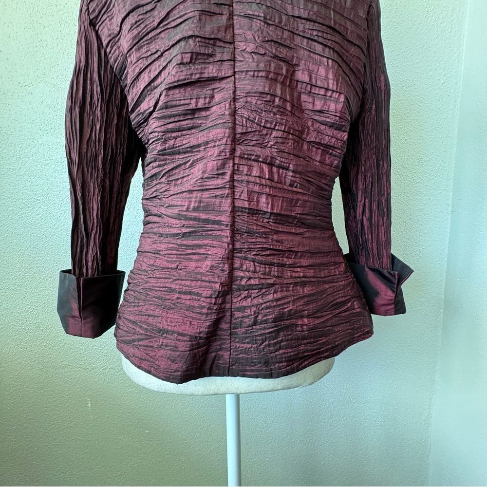 Jackie Jon New York Jacket Crinkle Crushed Burgundy Dressy Y2K SZ 10 - Picture 9 of 12